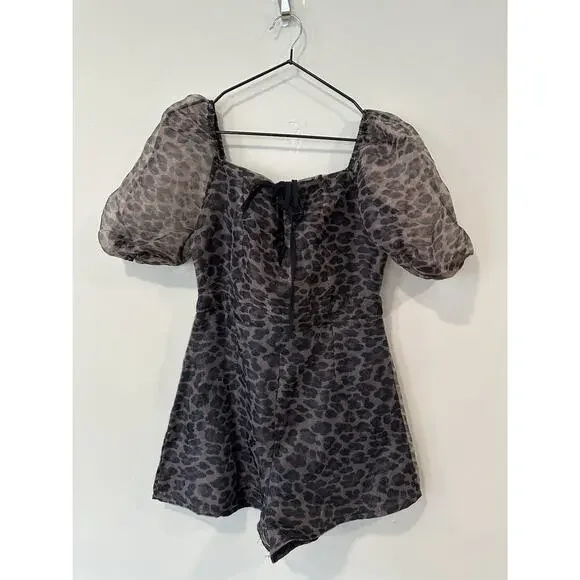 Missguided Women Leopard Puff Sleeve Lace Up Milkmaid Playsuit Size Us 2 2620 - Picture 2 of 8